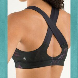 Lululemon Black Floral Print Luxtreme Cross Strap All Sport Bra